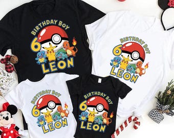 Custom Name Age Birthday Boy Shirt Pocket Monster Theme Kids Party Outfit Gift Leon
