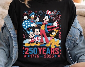 Custom 250 Years 1776 2026 Shirt Vintage Patriotic Cartoon Tee Fourth of July Family Matching Outfits Semiquincentennial Holiday Top
