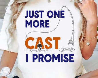 Camiseta "Solo un lanzamiento más", camiseta divertida con humor para pescadores, camiseta de regalo para pescadores, camiseta para amantes de la pesca, camiseta para pescar en el lago.