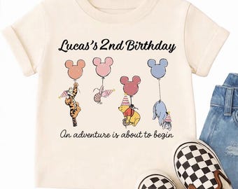 Custom Kids Birthday Shirt Pooh Bear Balloon An Adventure Is About To Begin Toddler Birthday Tee Personalized Name Age Gift Boy Girl