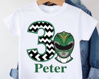 Custom Green Ranger Birthday Shirt, Personalized Name Age Superhero Tee, 3rd Birthday Boy Outfit, Green Ranger Party Gift, Toddler Custom