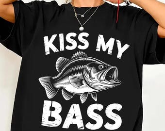 Camiseta divertida "Kiss My Bass" para pescar, camiseta de pesca de lubina, regalo para pescador, camiseta de pesca para papá, camiseta con humor sobre pesca.