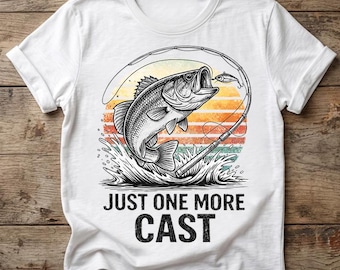 Camiseta de pesca de lubina "Just One More Cast", camiseta vintage para pescadores de lubina, camiseta de regalo para pescadores, camiseta retro para pesca en lago
