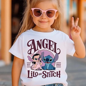 Custom Angel Lilo and Stitch Shirt, Personalized Disney Est 2002 Retro Tee, Cute Sibling Matching Vacation Top, Magical Kid Birthday Gear image 3