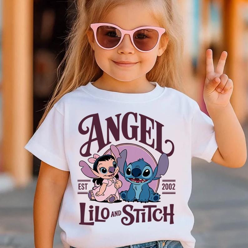 Custom Angel Lilo and Stitch Shirt, Personalized Disney Est 2002 Retro Tee, Cute Sibling Matching Vacation Top, Magical Kid Birthday Gear image 3