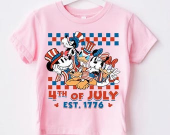 Custom 4th of July Disney Shirt Personalized American Mickey Friends Tee Vintage Patriotic Family Matching Top Retro Independence Day Squad