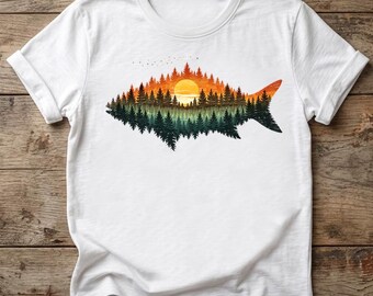 Camiseta de pesca en el bosque, camiseta de pesca en la naturaleza, camiseta de pescador al aire libre, camiseta de amante de la naturaleza y la pesca en lagos.