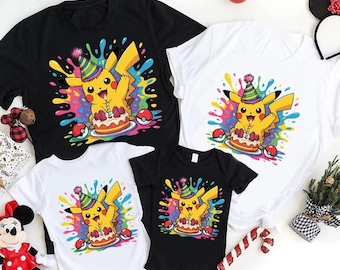 Camiseta de cumpleaños personalizada de Pikachu, camiseta azul para niños pequeños, traje de fiesta de Pokémon, regalo personalizado para niños