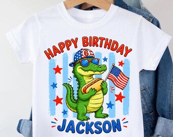 Custom 4th Of July Birthday Shirt Jackson Personalized Name Age Tee Patriotic Gator Toddler Firecracker Outfit Independence Day Gift