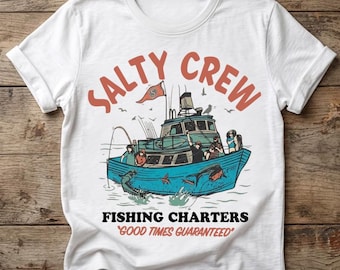 Camiseta Salty Crew Fishing Charters - Camiseta personalizada para pescadores de alta mar - Conjunto a juego para viajes de pesca en grupo - Regalo para capitán de bote salvavidas costero