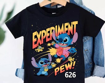 Custom Experiment 626 Pew Shirt, Personalized Space Laser Alien Tee, Retro Comic Sci-Fi Sibling Top, Cool Kids Arcade Theme Wear