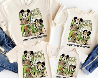 Custom Mickeys Wild Adventure Shirt Personalized Disney Safari Family Matching Tee Retro Comic Grid Vacation Top Cute Animal Kingdom Cloth