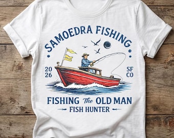 Camiseta de pesca vintage con estampado de barco, camiseta de regalo para pescadores, atuendo de pesca retro, camiseta de pescador, camiseta de pesca para papá 2026