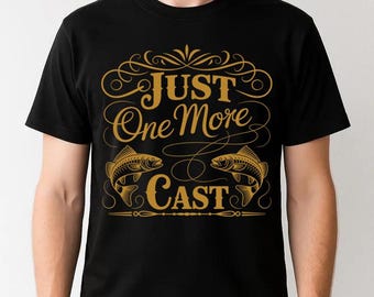 Camiseta de pesca "Just One More Cast", camiseta divertida para pescadores, regalo de pesca de lubina para papá, camiseta de pesca vintage, camiseta retro para pescadores, regalo para él.