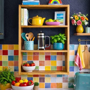 Étagère murale de cuisine en MDF - Organiseur de garde-manger rustique pour bocaux, épices et bacs de rangement