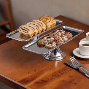 Stainless Steel Serving Tray Set, Two Piece Rectangular Platter, Gold Silver Dessert Stand, Elegant Party Table Decor, Unique Home Gifts