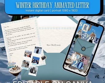 Winter Birthday Animated E-Card | Editable Canva Template (Instant Download)