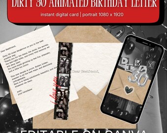 Dirty Thirty Animated Birthday Letter | Editable Canva Template (Digital Download)