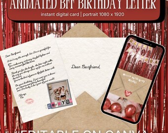Animated BFF Birthday Letter - Editable Canva Template (Digital Download)