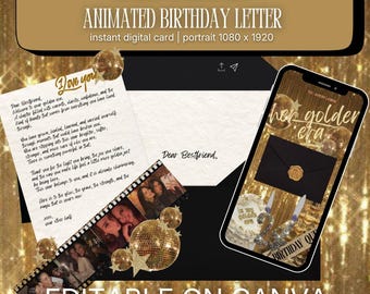 Golden Era Animated Birthday E-Card | Editable Canva Template (MP4 Download)