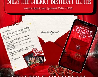 She’s the Cherry on Top Birthday Letter | Animated Best Friend Template | Canva Editable MP4 |  BFF Digital Card | Instant Download