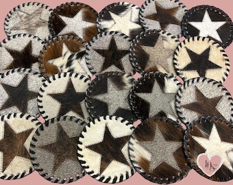 Star Cowhide Leather Coasters Assorted - Size 4.5 Inches - Genuine Coaster Designs - Christmas Gift