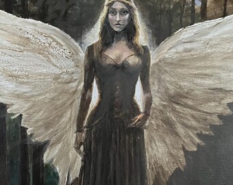 Forest Angel – Sacred Feminine Original Painting, Divine Feminine, Nature Goddess, Spiritual, Ember and Vessel