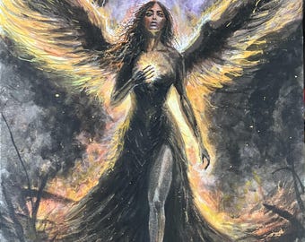 Fire Angel - Original Painting – Sacred Feminine, Phoenix Rising, Spiritual Wall Art