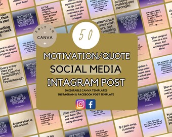 Szablony motywacyjnych cytatów na Instagram | Pakiet postów Canva Gradient | Szablony mediów społecznościowych dla trenerów, osób dbających o zdrowie i przedsiębiorców