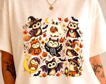 Vintage Halloween Owl Shirt, Personalized Comfort Colors Owl Sweatshirt, Custom Halloween Animal Tee