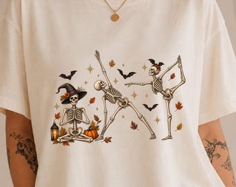 Yoga Skeleton Shirt, Halloween Mama Shirt, Personalized Halloween Yoga Poses Graphic for Adults Kids