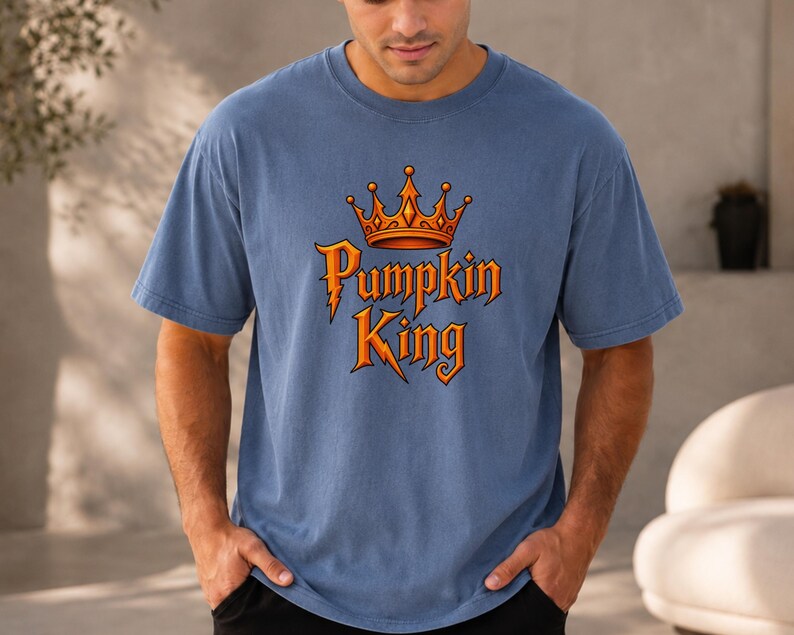 Adult t-shirt, toddler t-shirt, youth t-shirt, and adult or youth sweatshirt with personalized pumpkin family title graphic such as Queen, King, Princess, or Prince