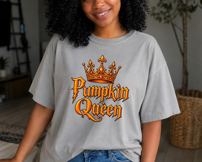 Adult t-shirt, toddler t-shirt, youth t-shirt, and adult or youth sweatshirt with personalized pumpkin family title graphic such as Queen, King, Princess, or Prince