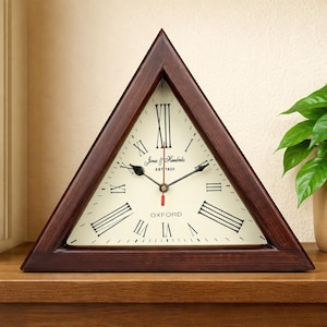Vintage Wooden Triangle Clock, Desk & Wall Clock, Roman Numeral Decor, Rustic Home Gift