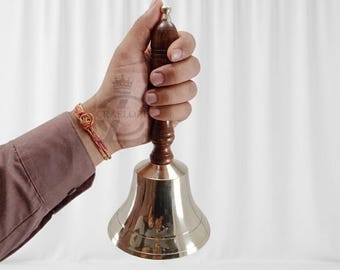 Vintage Brass Hand Bell – Wooden Handle, Loud Ring, Antique Style Home Décor