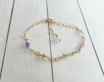 Gold Heart Link Birthstone Bracelet