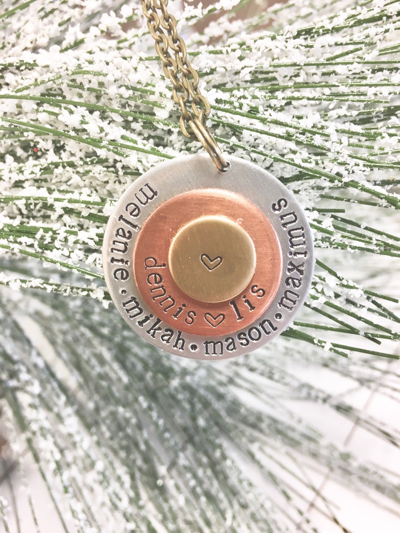 Personalized Mixed Metals Family Circle Necklace or Keychain image 1