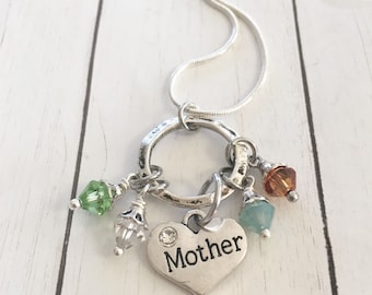 Silver Mothers Swarovski Crystal Birthstone Necklace