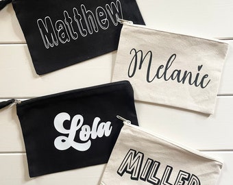 Personalized Pouches Black Or Natural canvas School Bridesmaids