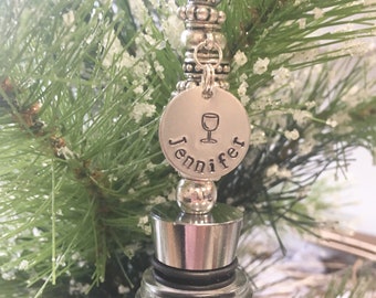 Personalized Beaded Hand-Stamped Wine Stopper Custom