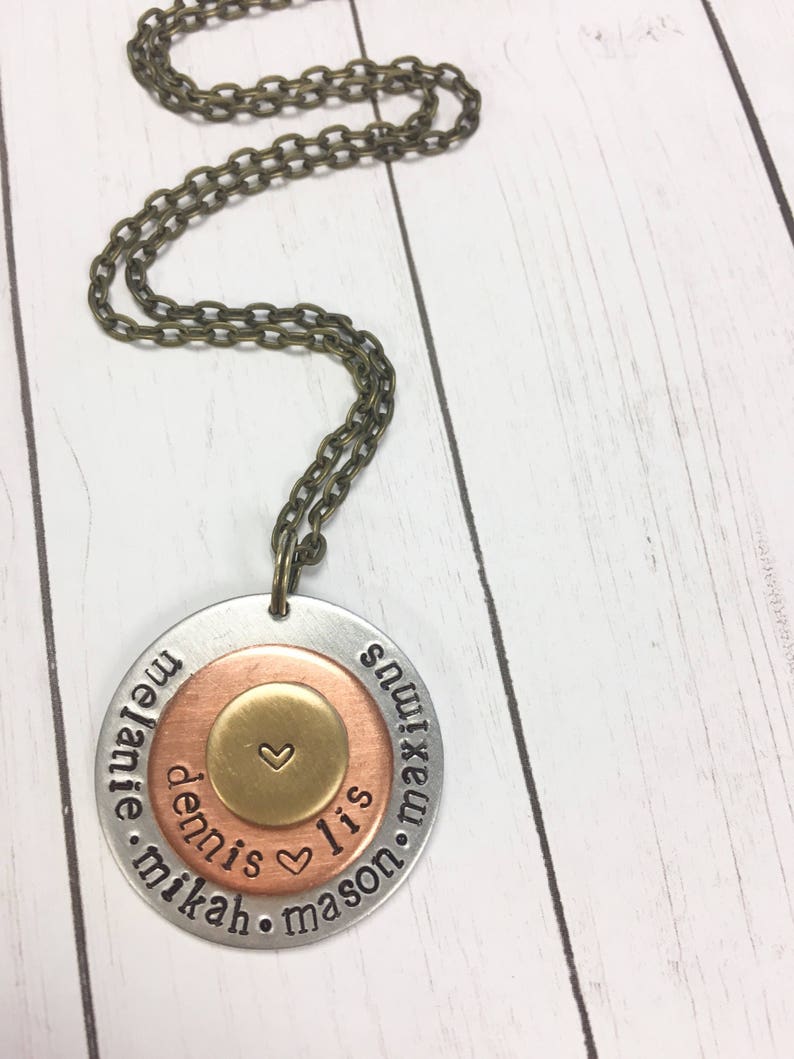 Personalized Mixed Metals Family Circle Necklace or Keychain image 2