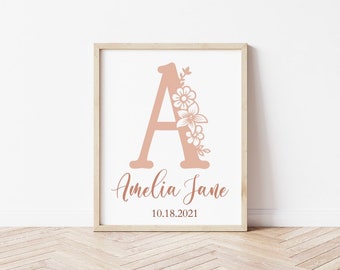 Personalized Girl Monogram Name Date in dreamy shades of Clay