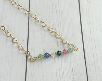 Custom Heart Link Birthstone Necklace