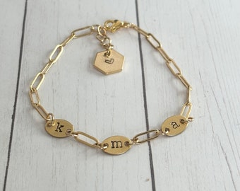 Gold Hand Stamped Initial link bracelet