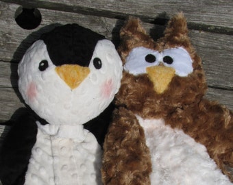 Owl AND Penguin STUFFED ANIMAL Sewing Pattern - Digital Download