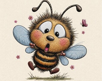 Cute Bumble Bee Embroidery Design, Funny Surprised Bee Machine Embroidery File, Kawaii Insect Digital Pattern