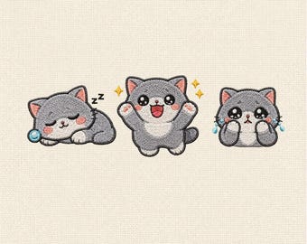 Kawaii Cat Emotions Embroidery Design Set, Sleeping Happy Crying Kitty, Machine Embroidery Files Bundle