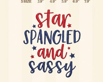 Star Spangled and Sassy PNG, 4th of July, Patriotic Kids, USA Independence Day Embroidery Design, Instant Download Dst Pe