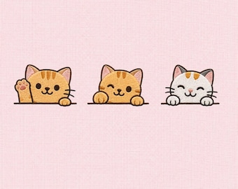 Kawaii Cat Faces Embroidery Design Set, Cute Kitty Bundle, Waving Cat Machine Embroidery File