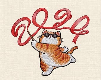 Funny Dancing Cat Embroidery Design, Cool Cat With Sunglasses, Machine Embroidery File, Cute Kitty Embroidery Pattern